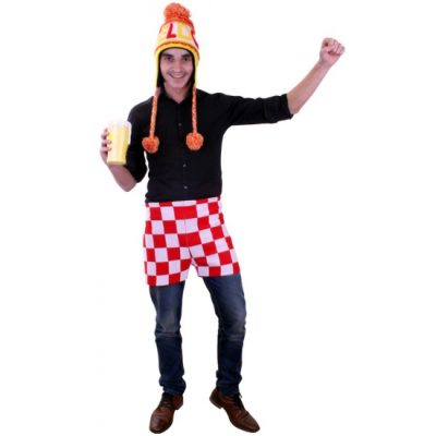 Carnaval verkleed korte broek - Rood met wit geblokt - Brabant vlag thema kleuren