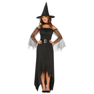 Heksen verkleed kostuum - zwart - jurk voor dames - Halloween/Carnaval