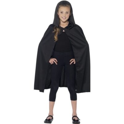 Smiffys Verkleed cape - met capuchon - zwart - voor kinderen - polyester - mantel