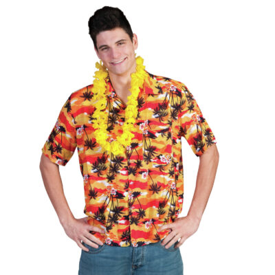 Hawaii shirt - rood/oranje - heren - overhemd - Tropische thema verkleedkleding
