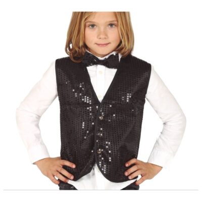 Verkleed feest gilet met pailletten - zwart - voor kinderen - carnaval