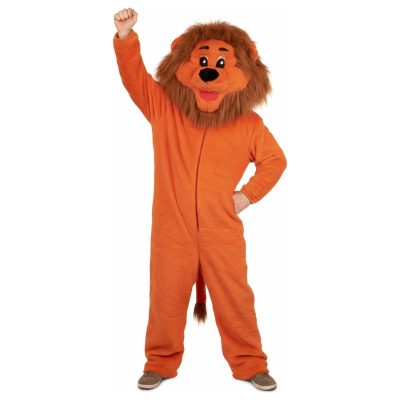 PartyXplosion Oranje leeuw kostuum - Mascotte - pluche - onesize - leeuwen dierenpak
